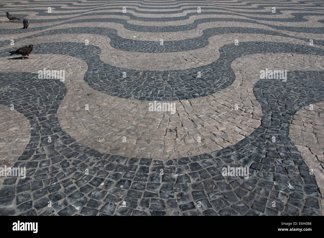 Tipico pavimento in pietra di Lisbona, dettaglio di un tipico piano con forme e disegni, arte del Portogallo, turismo Foto Stock