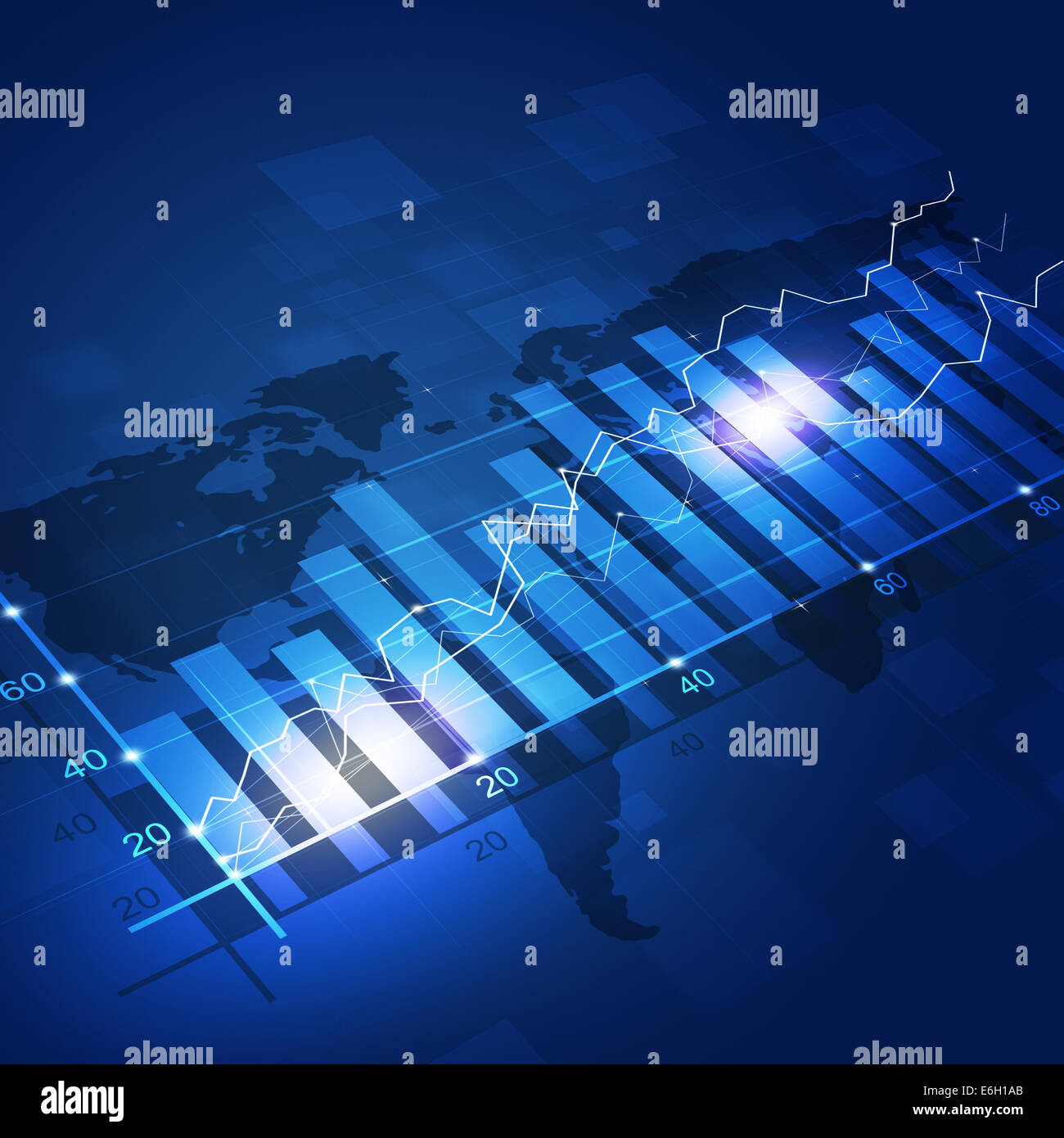 Finanza astratta schema sulla mappa del mondo blu sullo sfondo di business Foto Stock