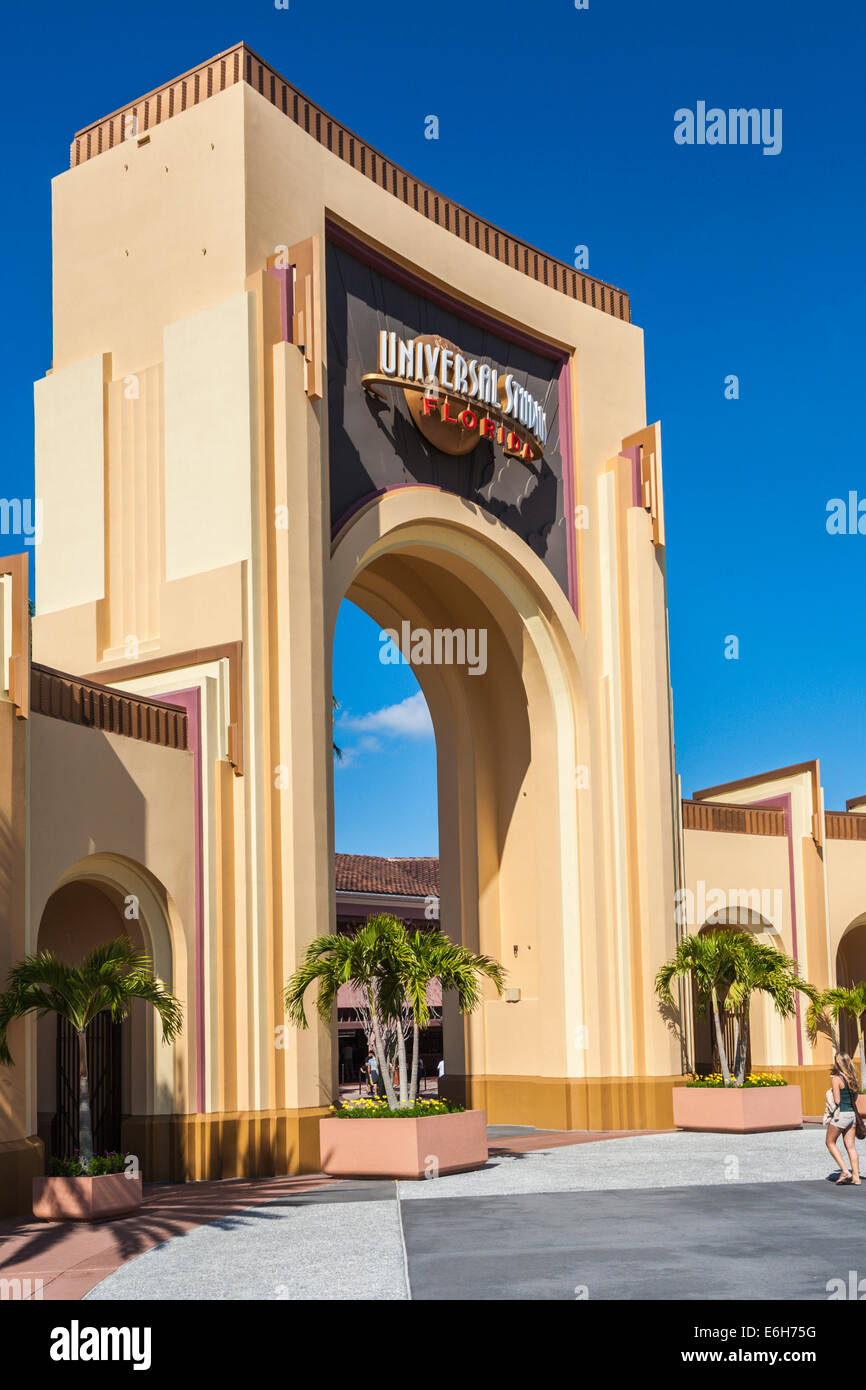 Ingresso agli Universal Studios, il parco a tema di Orlando, Florida Foto Stock