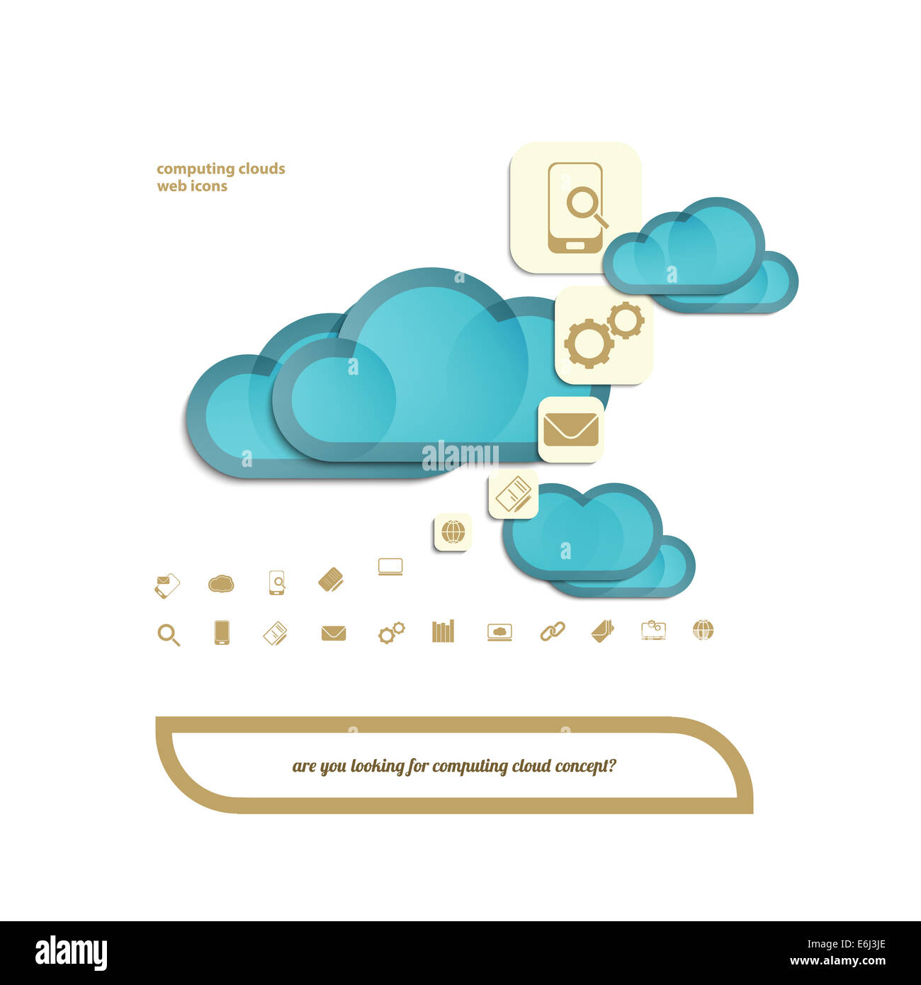 La tecnologia di cloud computing concetto. schema astratto di nuvole e web icone Foto Stock