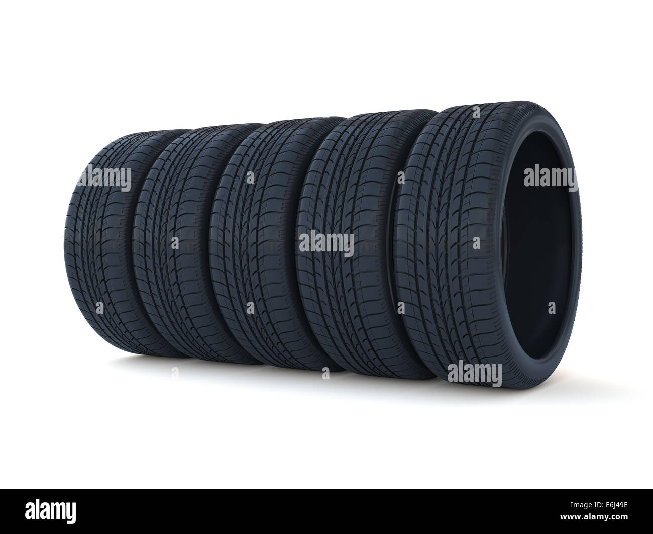 3D render di pneumatici per auto pila isolati su sfondo bianco Foto Stock