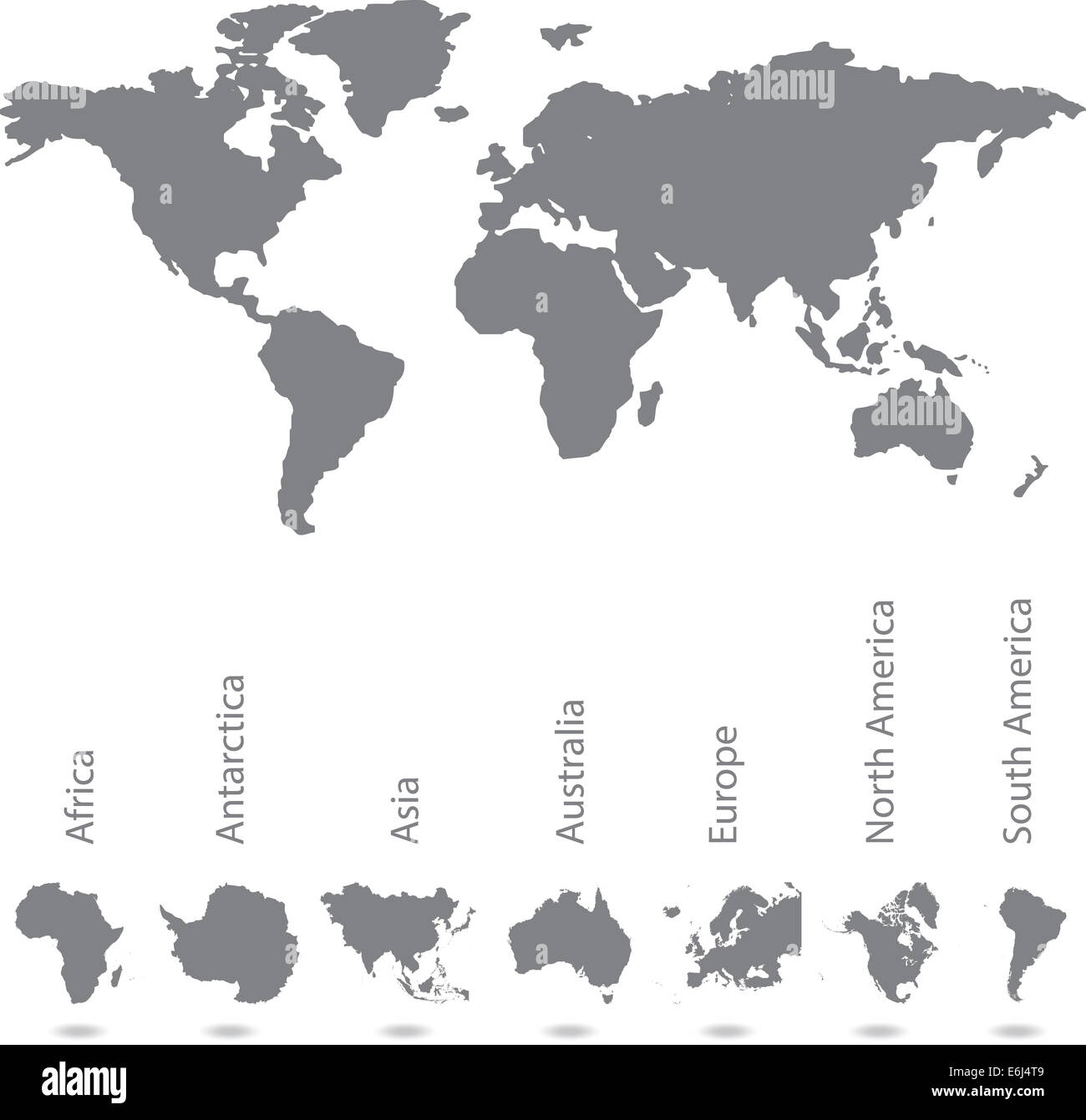 Una mappa illustrata del mondo con tutti i continenti Foto Stock