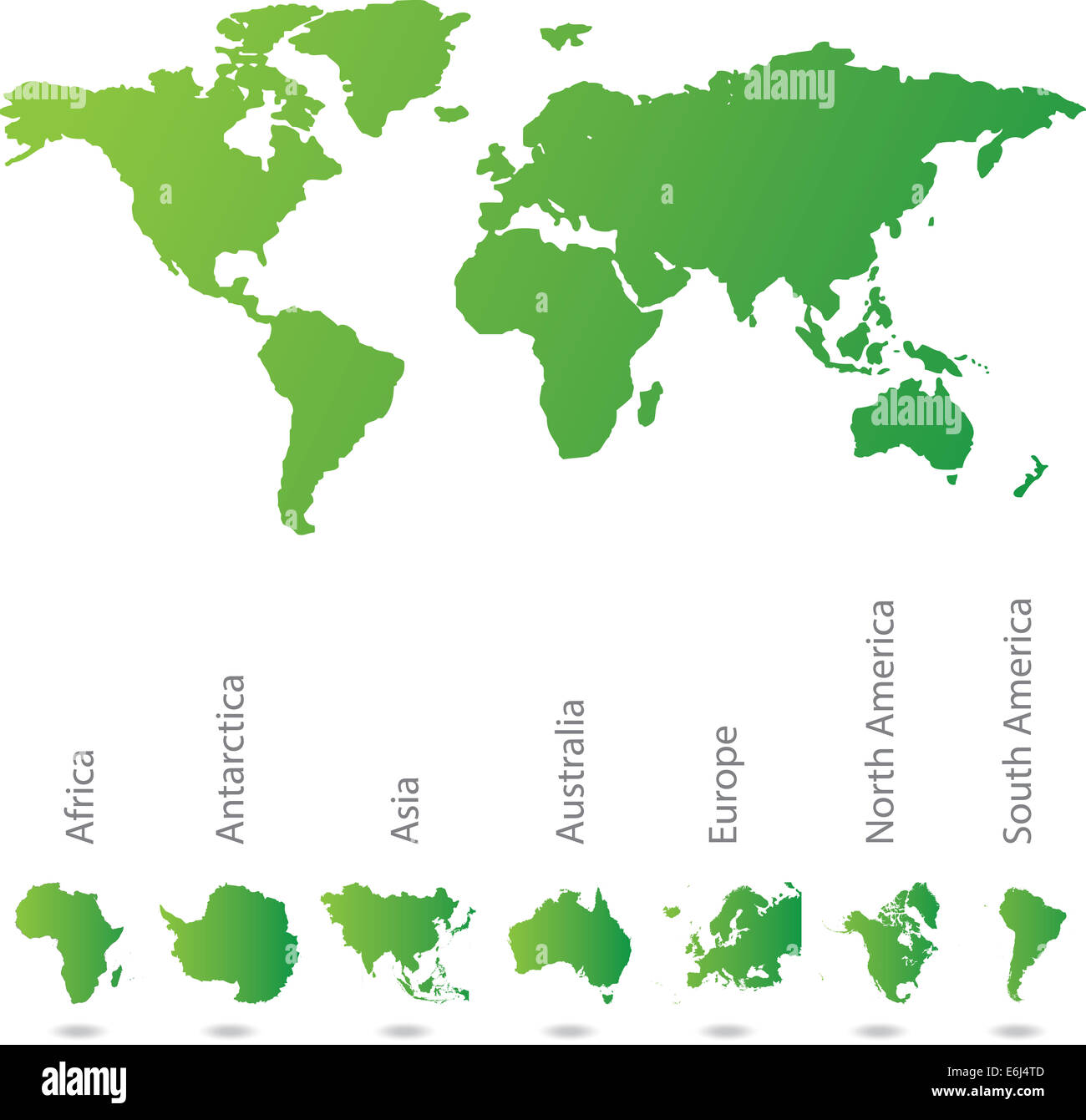 Una mappa illustrata del mondo con tutti i continenti Foto Stock
