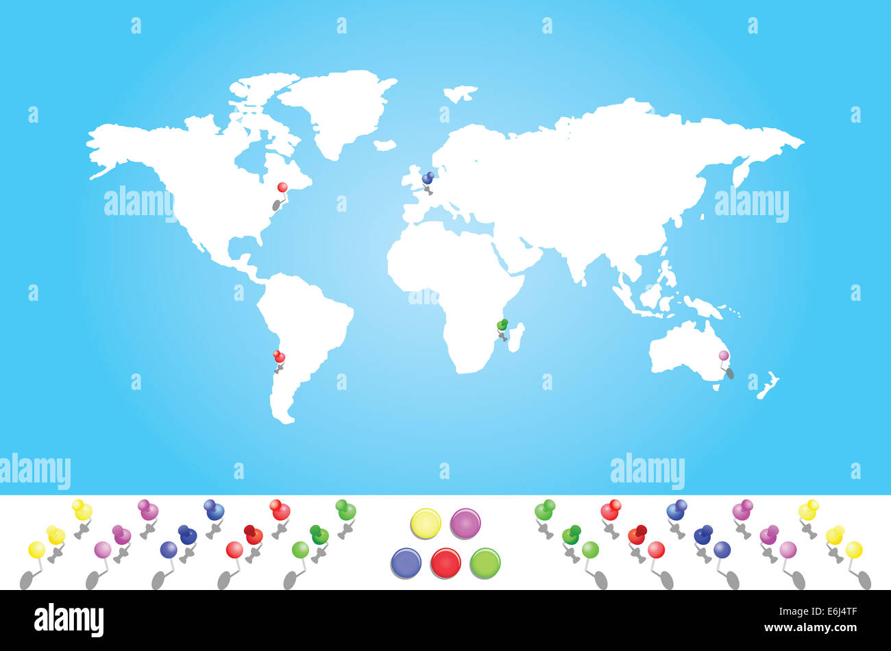 Una mappa illustrata del mondo con tutti i continenti Foto Stock