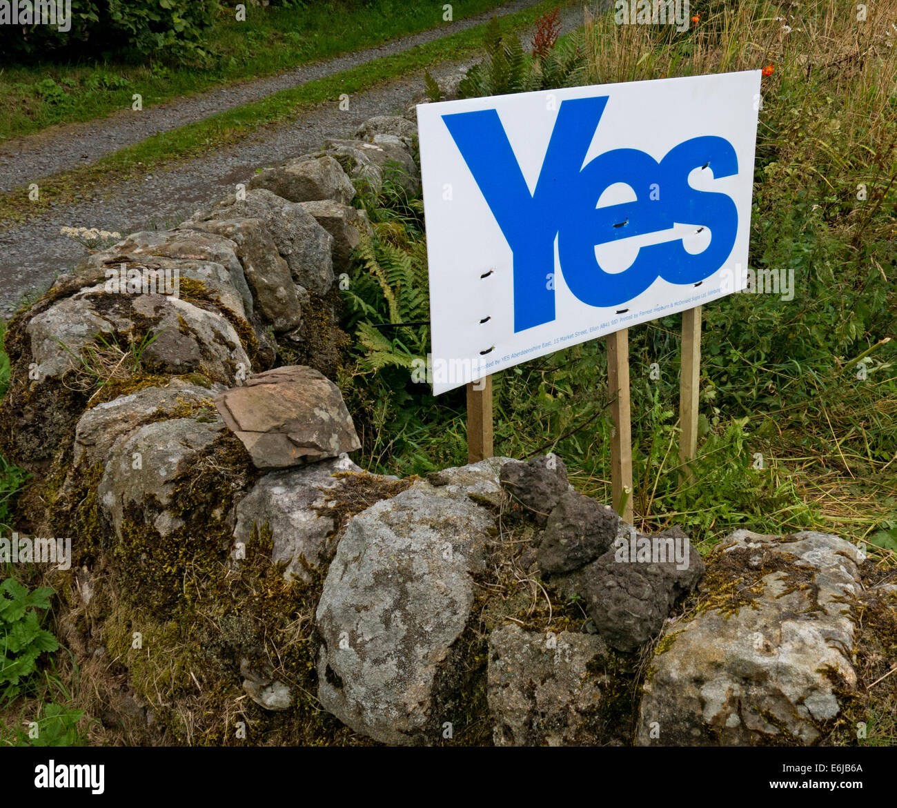 Sì alla indipendenza scozzese segno a Carlophill farm, Carlops, Scottish Borders, Scozia Settembre 2014 Foto Stock