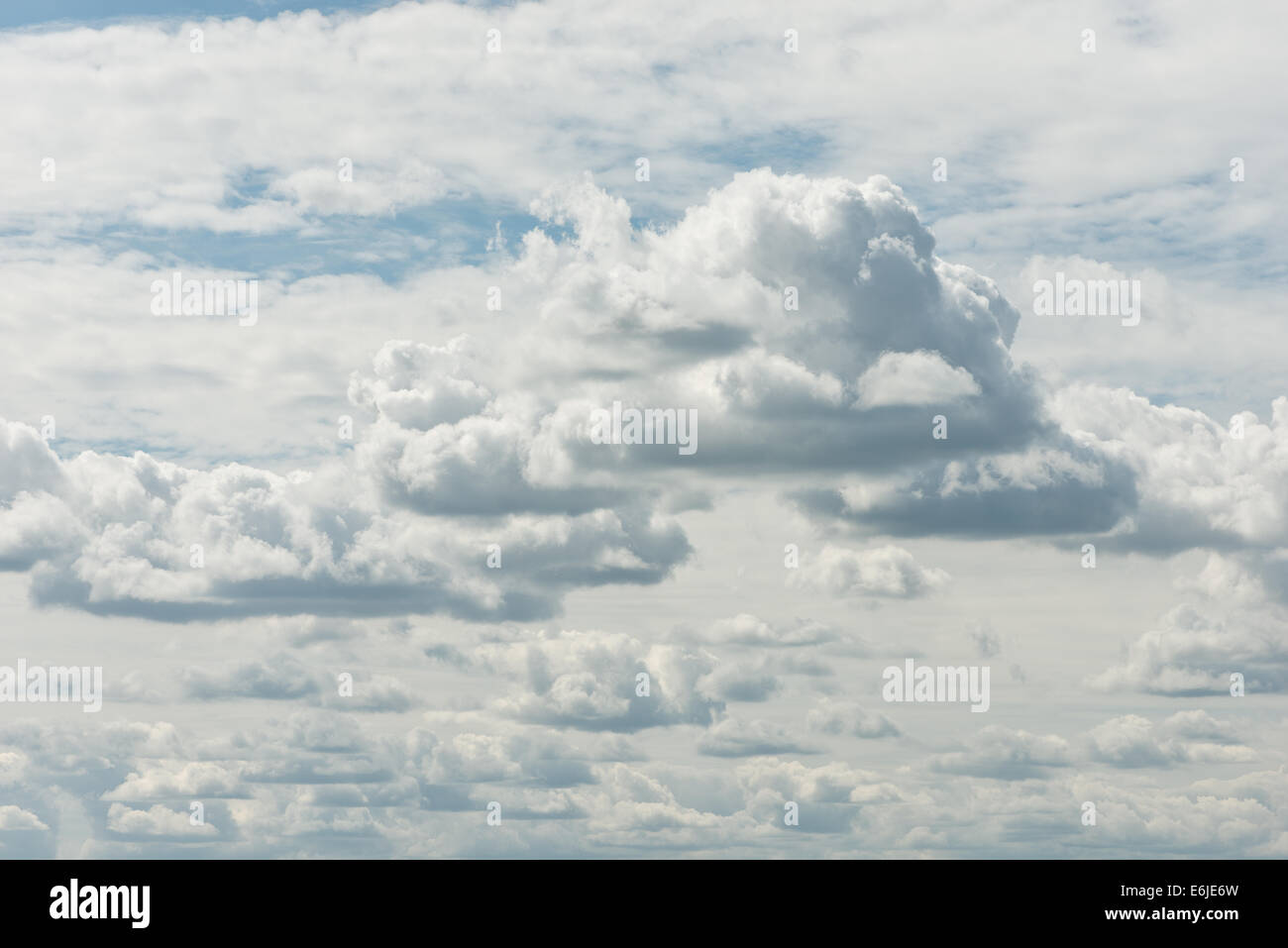 Skyscape di drammatiche puffy lana cotone nuvole di layered cumulus stratocumulus sviluppando in cumulonimbus altostratus superiore Foto Stock