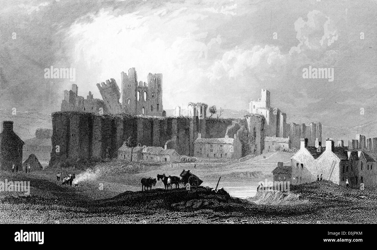 Castello di Caerphilly, prelevate H. Gastinaeu, inciso W. Wallis, Wales, Regno Unito, 1838 Foto Stock