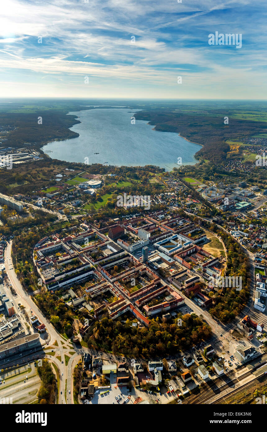Vista aerea, città di quattro porte, Neubrandenburg, lago di Müritz, Meclemburgo Lake District, Meclemburgo-Pomerania Occidentale, Germania Foto Stock