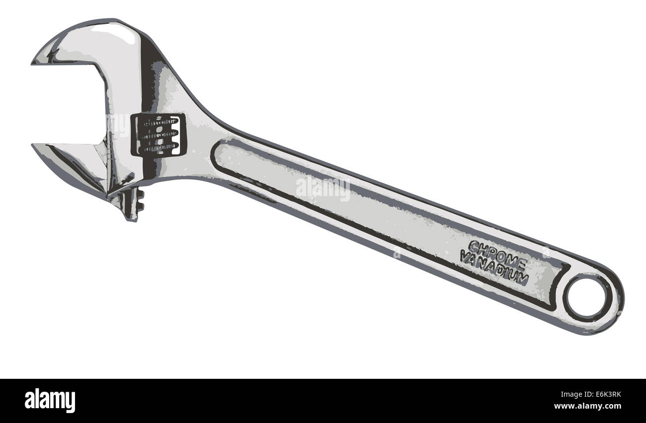 Un tipico chrome workshop chiave sopra uno sfondo bianco Foto Stock