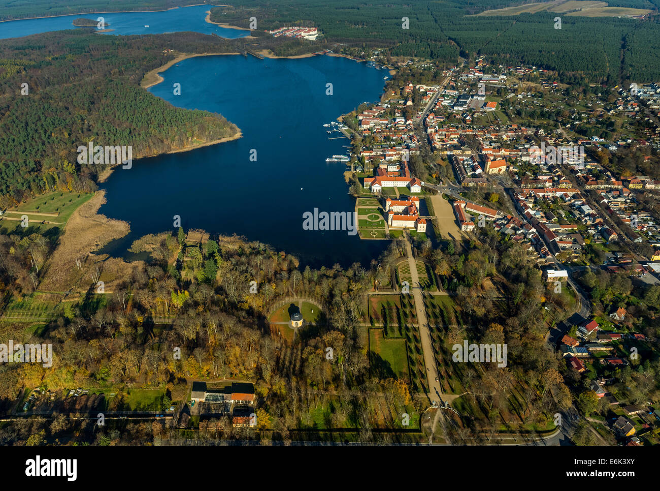 Vista aerea, Grienericksee Lago, Meclemburgo Lake District, Rheinsberg, Brandeburgo, Germania Foto Stock