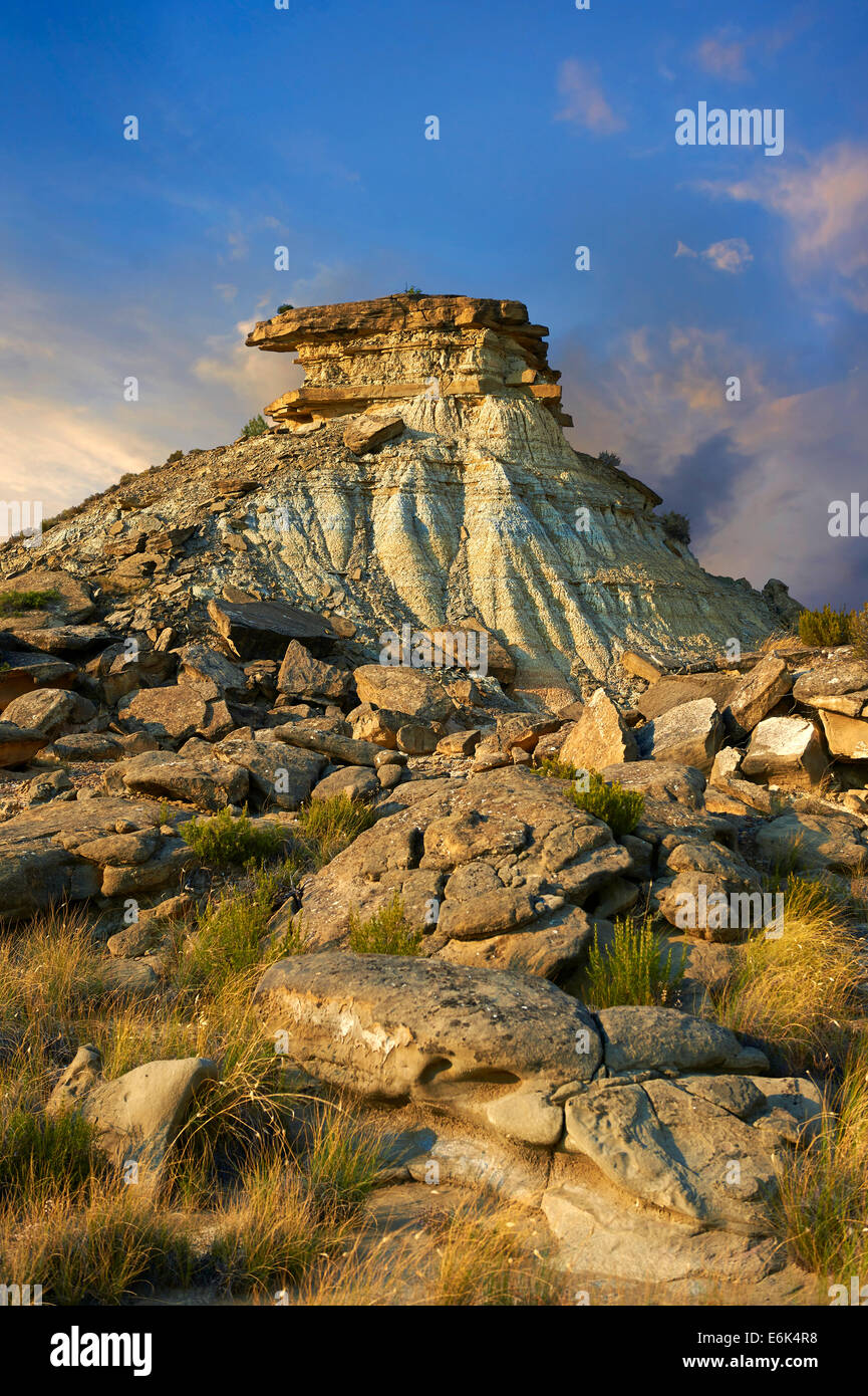 Formazione di roccia, bardena blanca, Bardenas Reales, riserva della biosfera dall'UNESCO, Navarra, Spagna Foto Stock