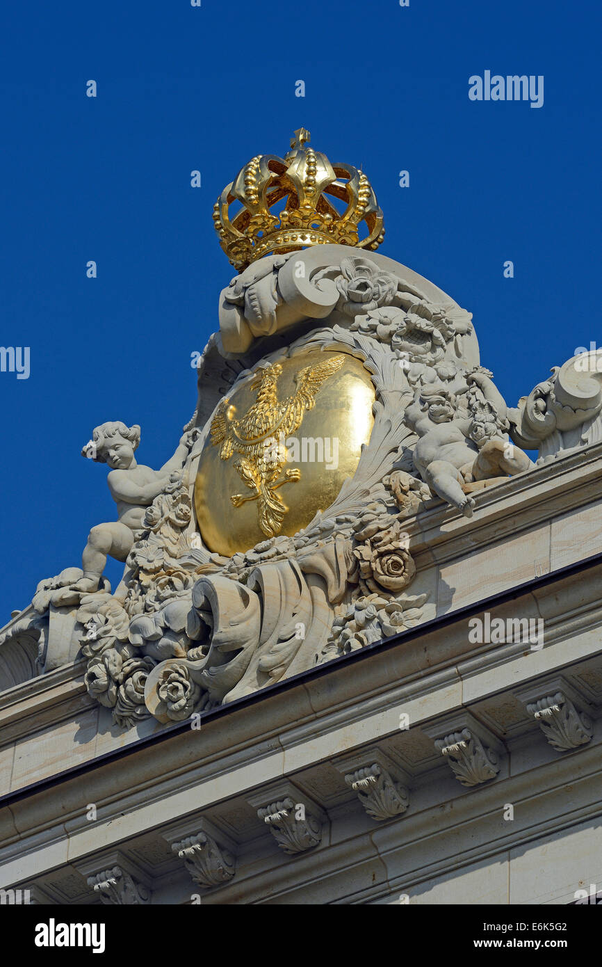 Aquila prussiana con una corona sul ricostruito Potsdam City Palace, Potsdamer Stadtschloss, sede del governo dello stato del Foto Stock