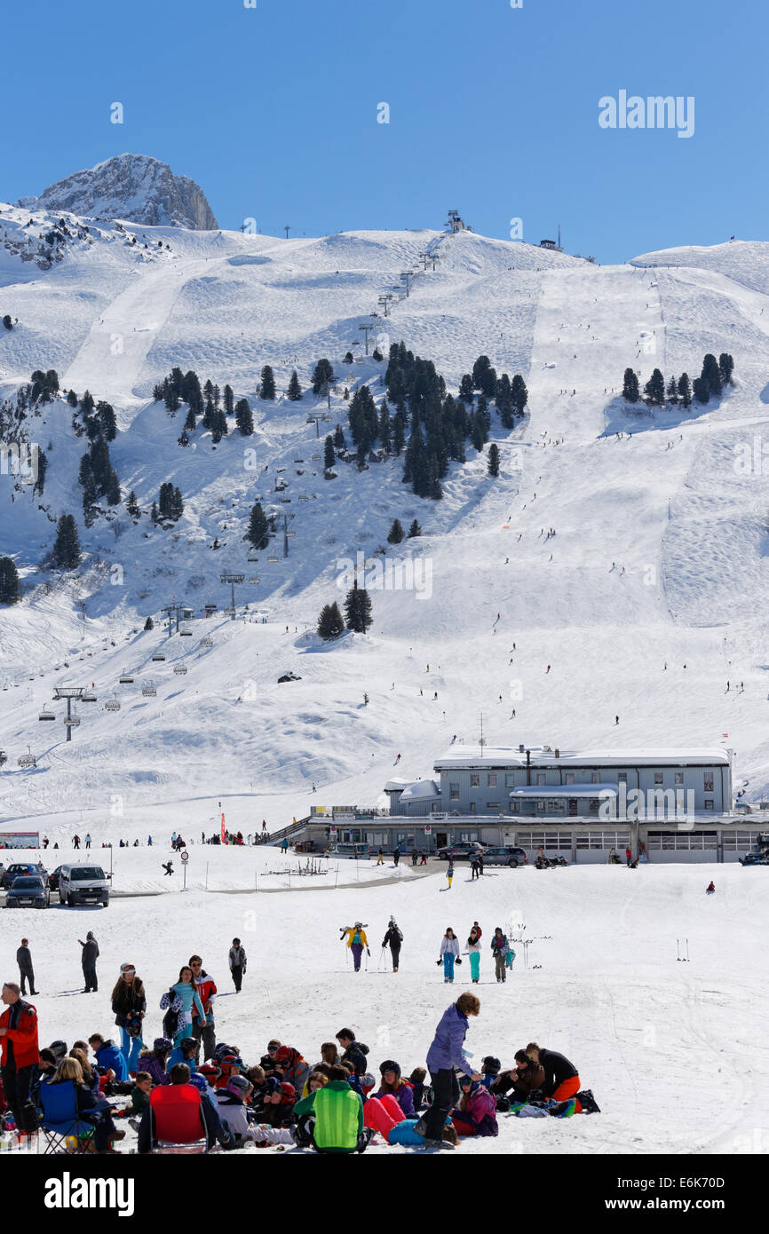 Seggiovia Saloberjet, ski resort di montagna Hochtannberg Warth, Foresta di Bregenz, Vorarlberg, Austria Foto Stock