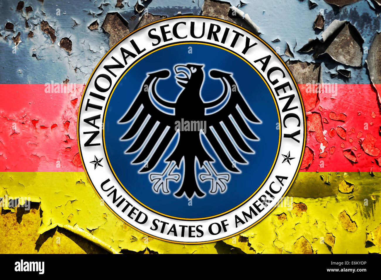 Symbol der NSA mit Bundesadler, Spionageskandal Foto Stock