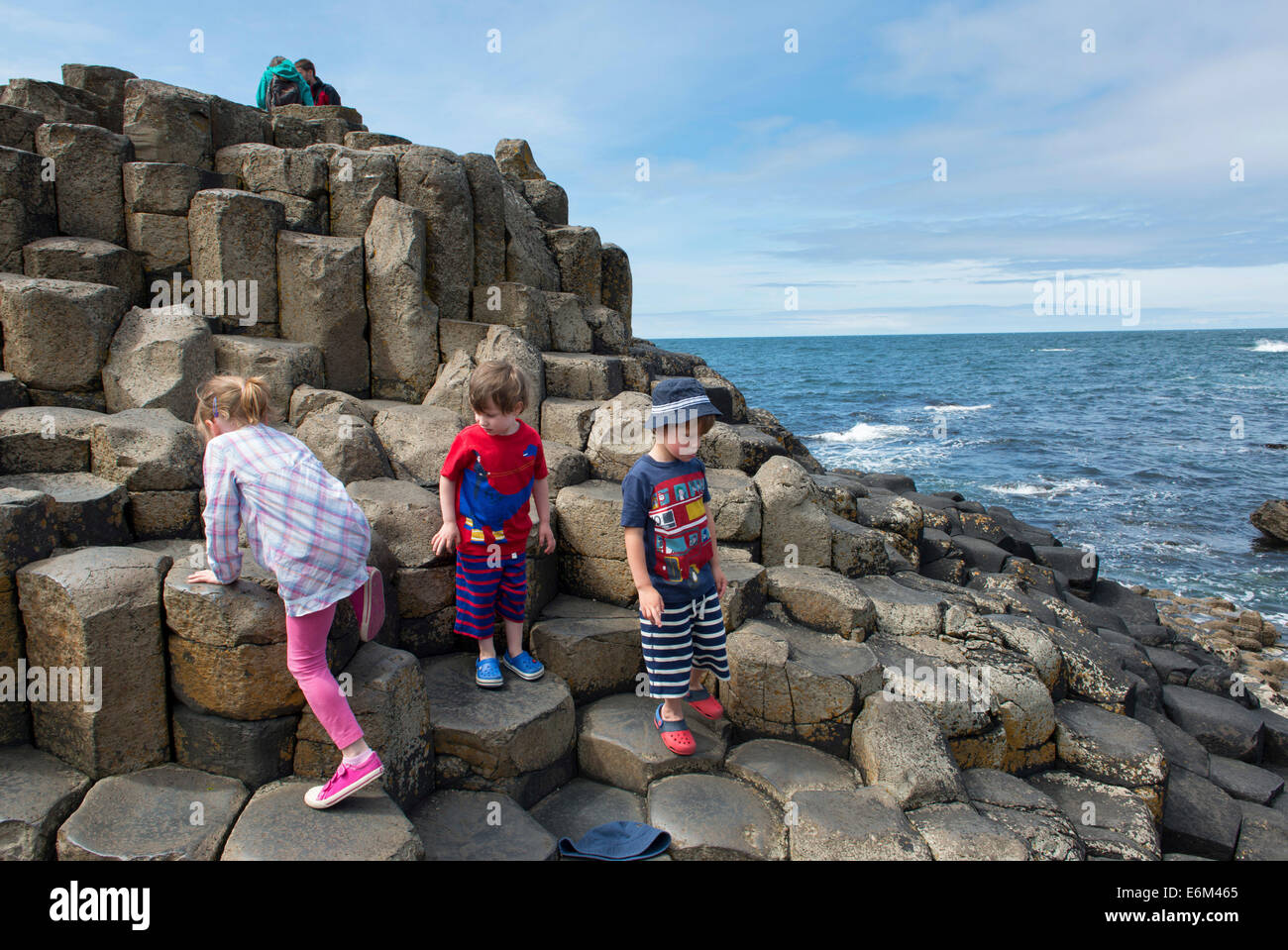 Giant's Causeway; nella contea di Antrim, Irlanda del Nord;; irlandese Ulster; Costa Nord; National Trust; rocce; le colonne di basalto; mare; Foto Stock