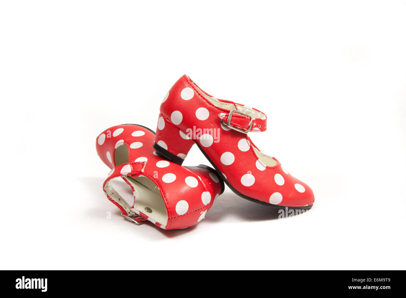 Due flamenco dancing scarpe usate whit a pois. Foto Stock