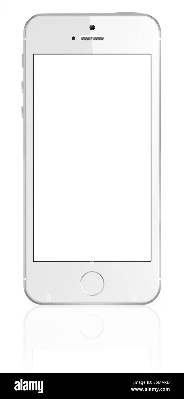 Nuovo argento Apple iPhone 5S con schermo vuoto. Foto Stock