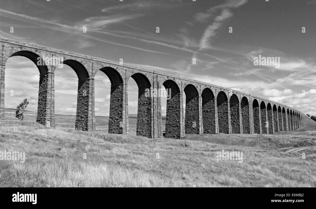 Il Viadotto Ribblehead porta la ferrovia Settle-Carlisle attraverso il fiume Ribble a Ribblehead, North Yorkshire, Inghilterra. Foto Stock