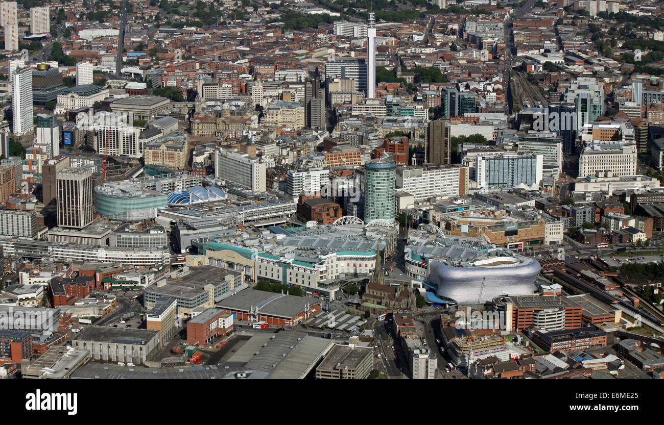 Vista aerea del centro cittadino di Birmingham con il Bull Ring & magazzini Selfridges prominente Foto Stock