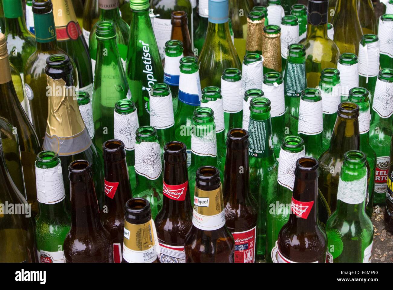 Vetro delle bottiglie di birra, Foto Stock