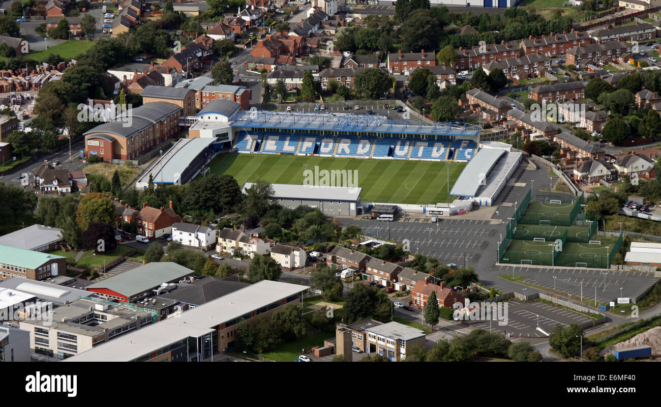 Vista aerea di AFC Telford Regno - la loro nuova testa di Bucks Stadium, Shropshire, Regno Unito Foto Stock