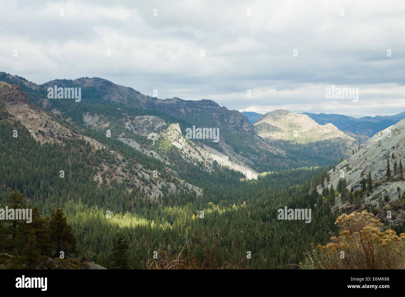 Nord America highlands sotto pesante coperto - Sierra Nevada, in California, Stati Uniti d'America Foto Stock