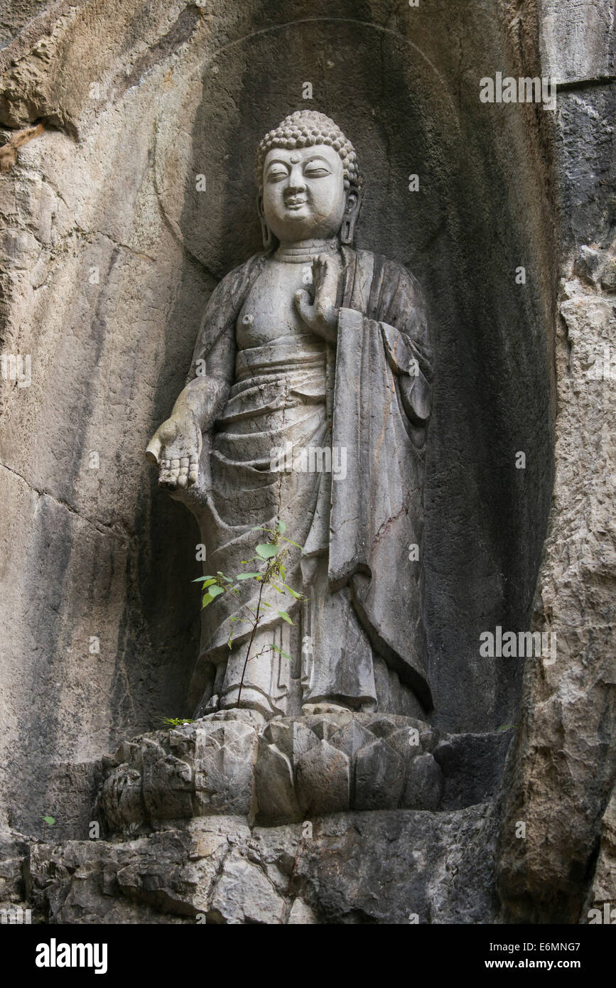 Scultura di Buddha, Monastero Lingyin, Hangzhou, Cina Foto Stock