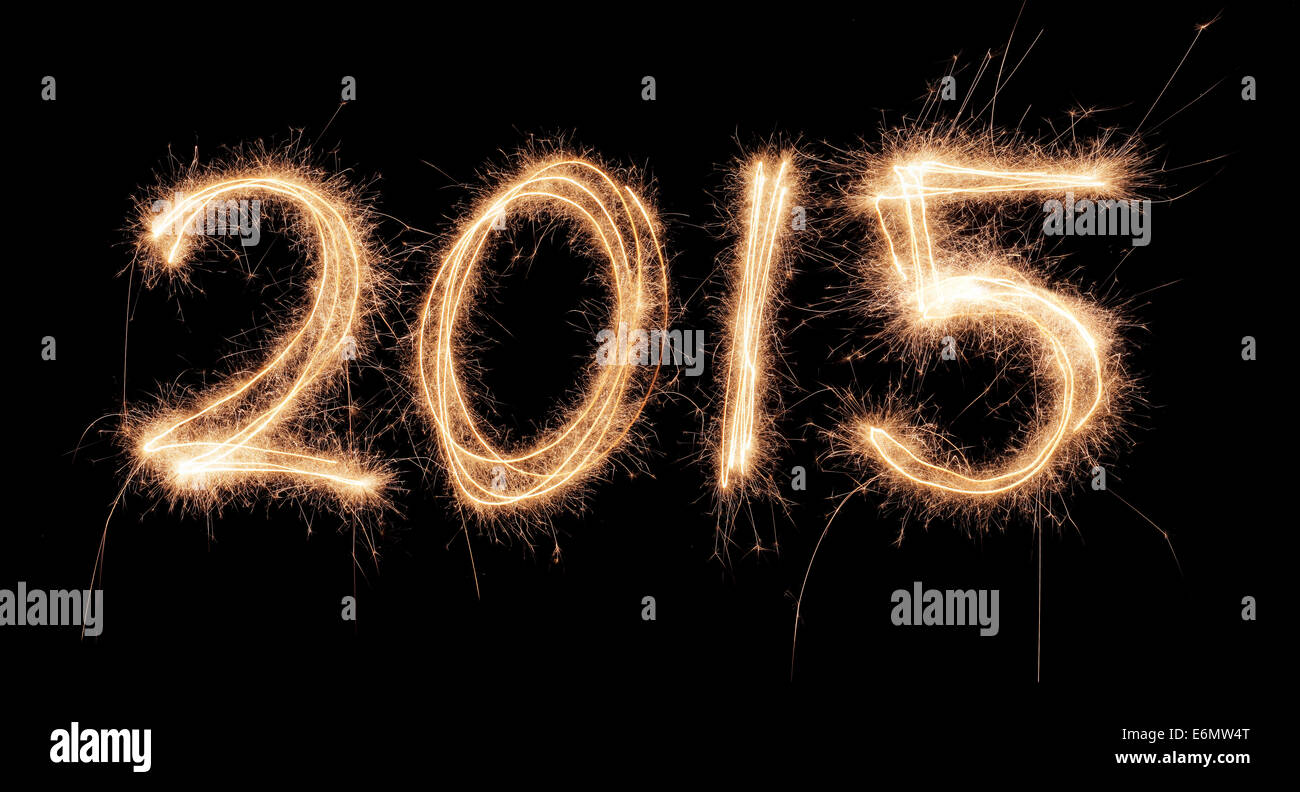Numero 2015 scritto con un sparkler. Foto Stock