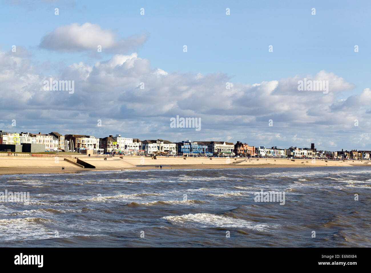 Vista di Blackpool Golden Mile Beach e dal lungomare Foto Stock