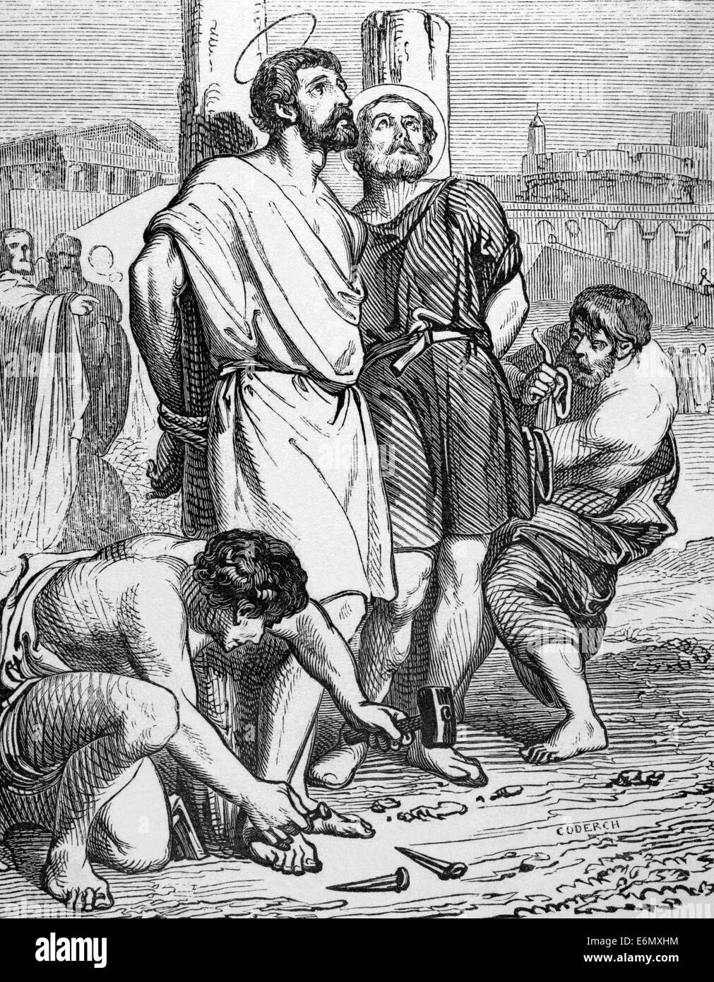 San Marco e San Marcellino. 3. secolo. Martiri. Incisione di Coderch. Ano Cristiano, 1852. Foto Stock