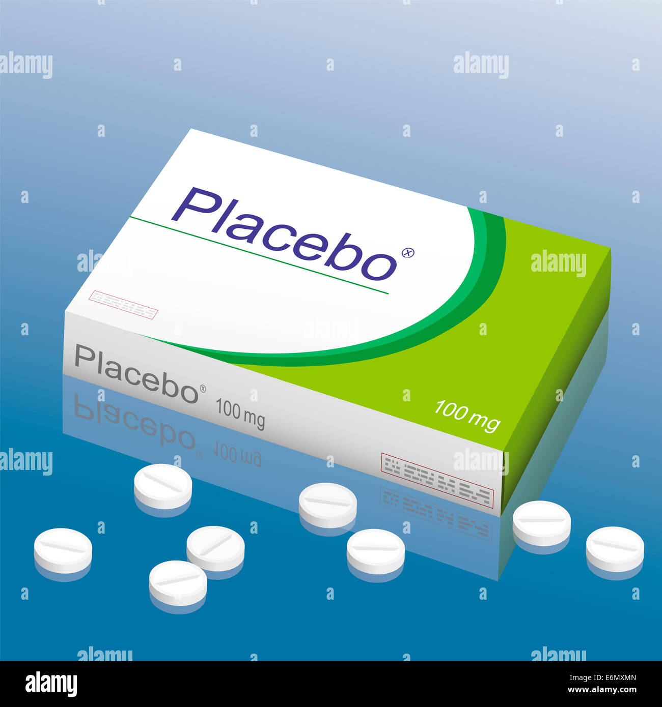 Pillole di nome placebo, si tratta di un medico di prodotto falso, che allude al pericolo di falsi medicinali. Foto Stock