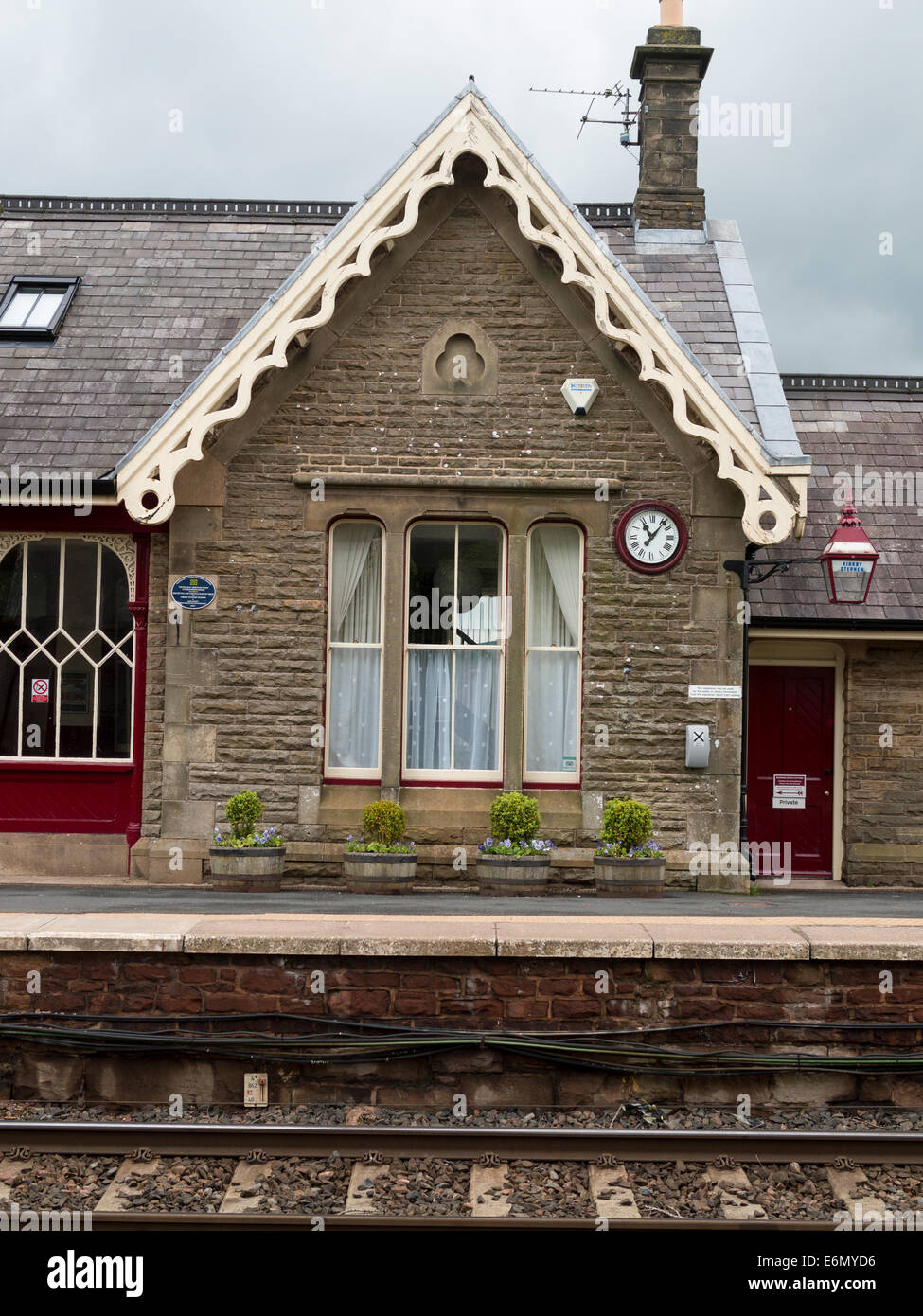 Kirkby Stephen stazione, sul accontentarsi di linea di Carlisle, Cumbria, Regno Unito Foto Stock