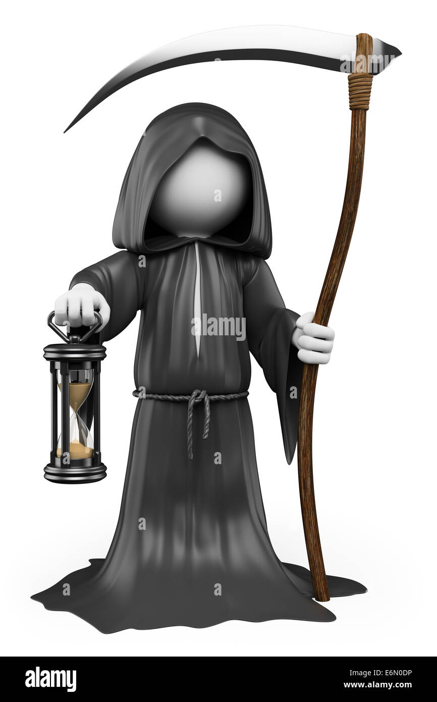 3d bianchi. Halloween, Grim Reaper costume. Isolato sullo sfondo bianco. Foto Stock