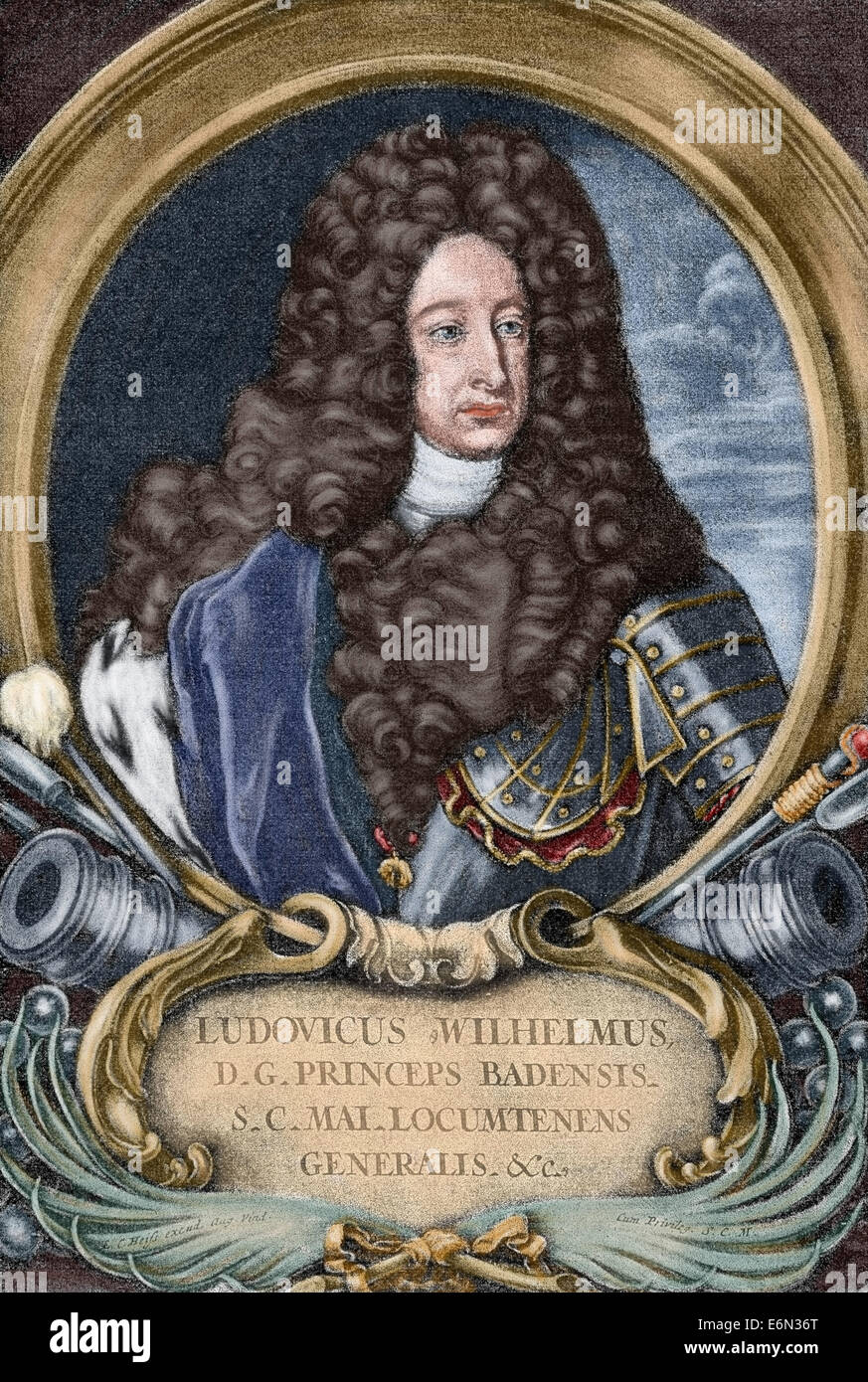 Louis William, margravio di Baden-Baden (1655-1707). Incisione, E. C. Heiss. Colorati. Foto Stock