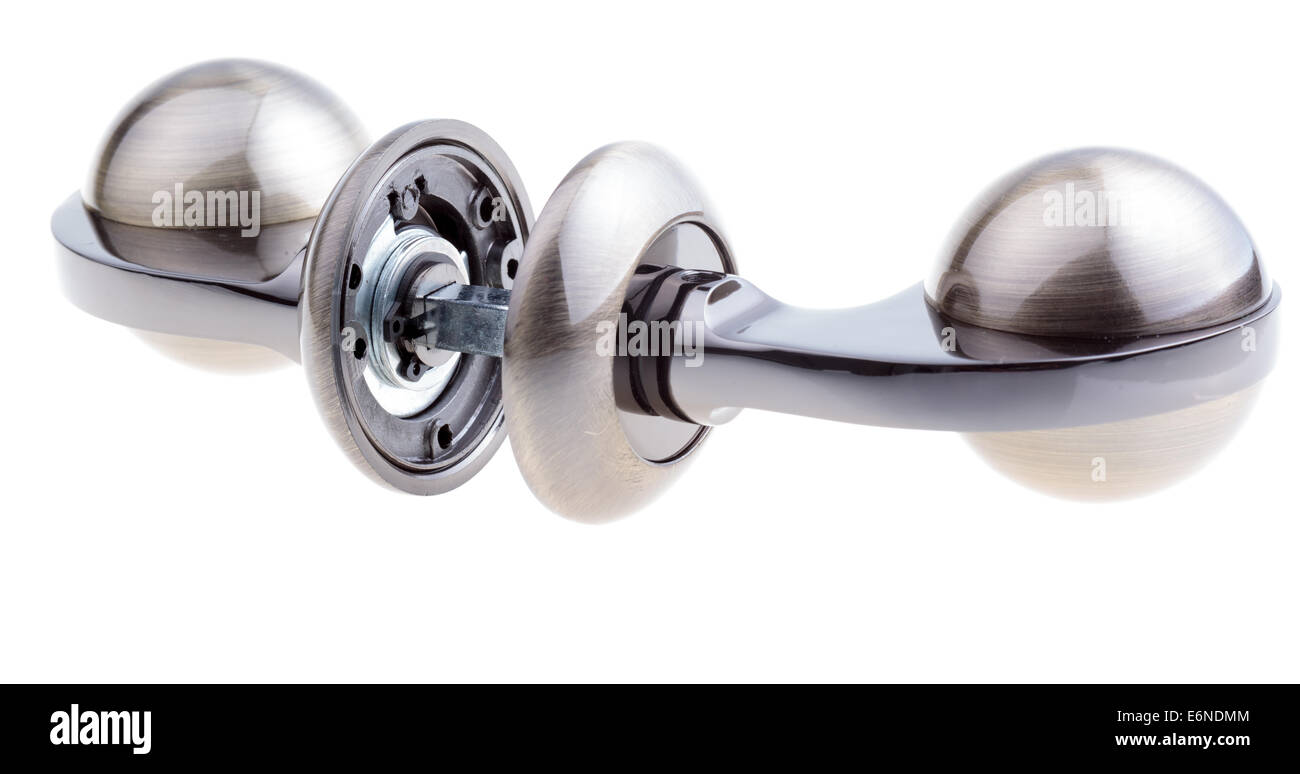 La manopola dello sportello su sfondo bianco Foto Stock