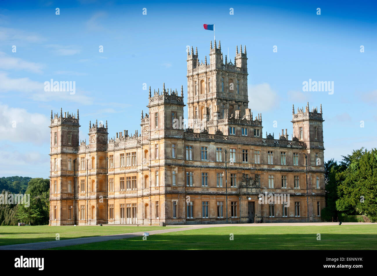 Highclere Castle vicino a Newbury, la posizione per la TV inglese fiction Cavendish Abbey Foto Stock