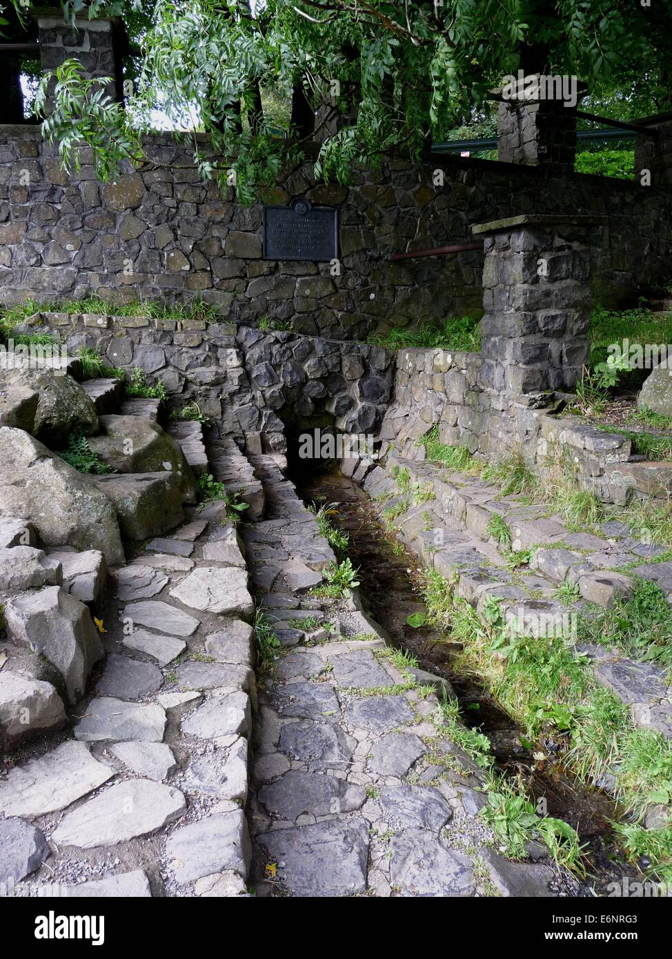 Fontana di Fulda tra Wasserkuppe e Schafstein in Rhon montagne in Hesse, Germania, nella foto 15 agosto 2014. Foto: Beate Schleep Foto Stock