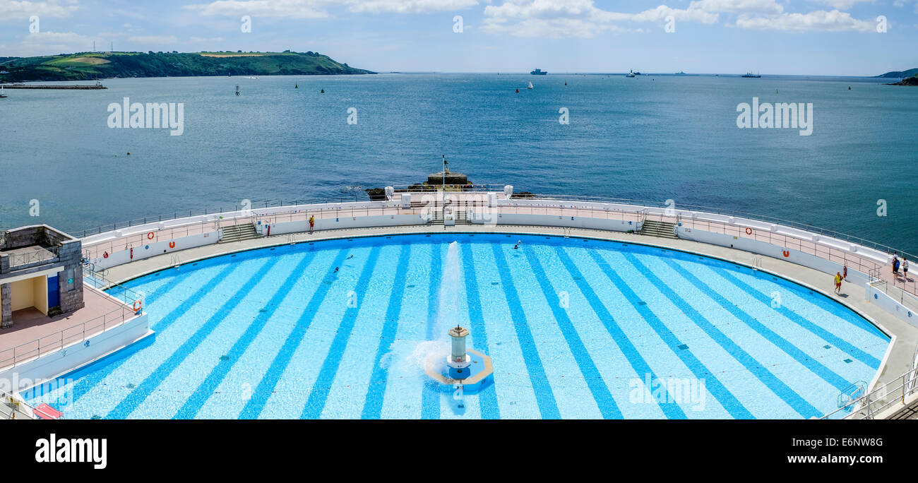 Plymouth Lido aria apertura piscina, Plymouth, Devon, Inghilterra, Regno Unito Foto Stock