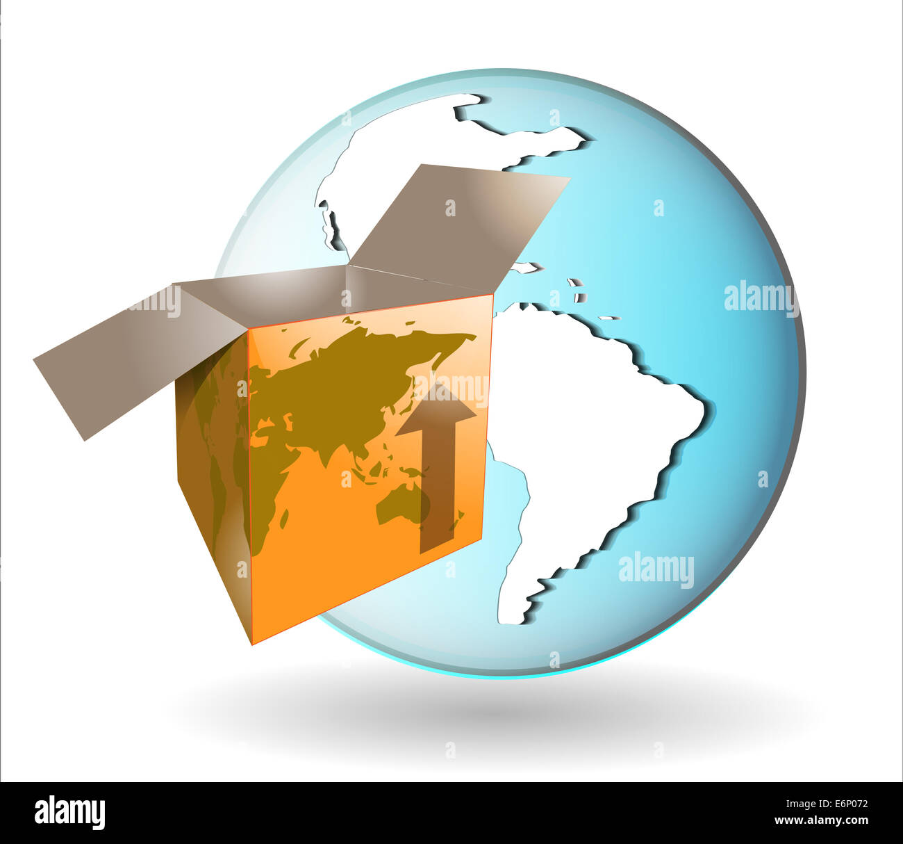 Illustrazione della confezione per la spedizione con globo terrestre Foto Stock