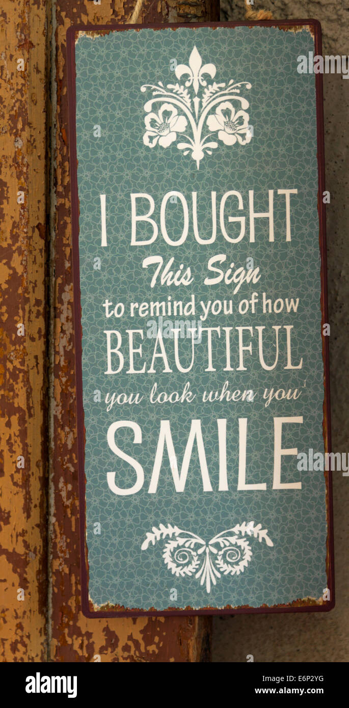 Funny slogan sulla parete di un bric-à-brac shop in Haga, lo storico quartiere di Göteborg, Bohuslän, Västergötland, Svezia. Foto Stock