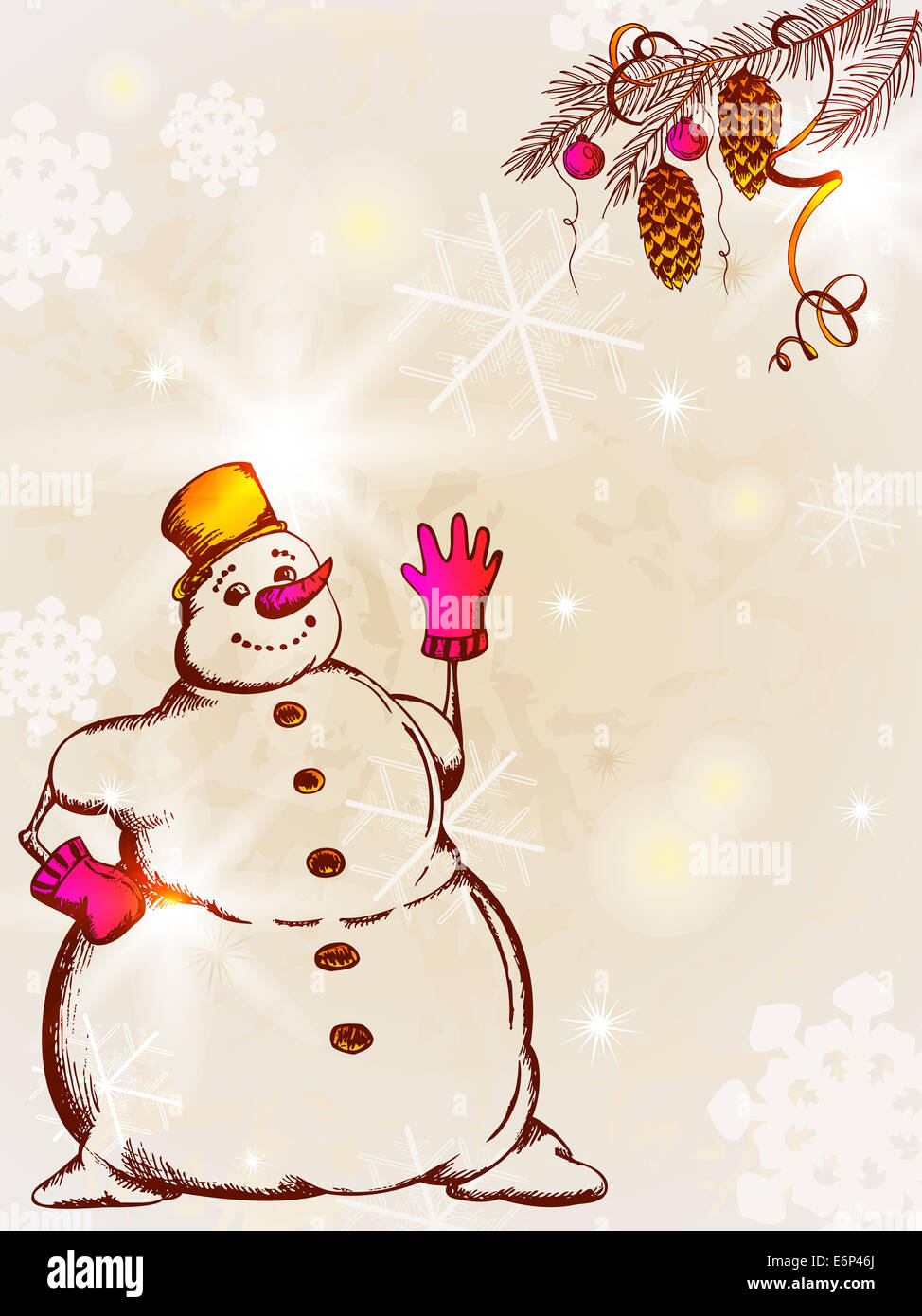 Retrò di auguri di Natale carta con pupazzo di neve Foto Stock