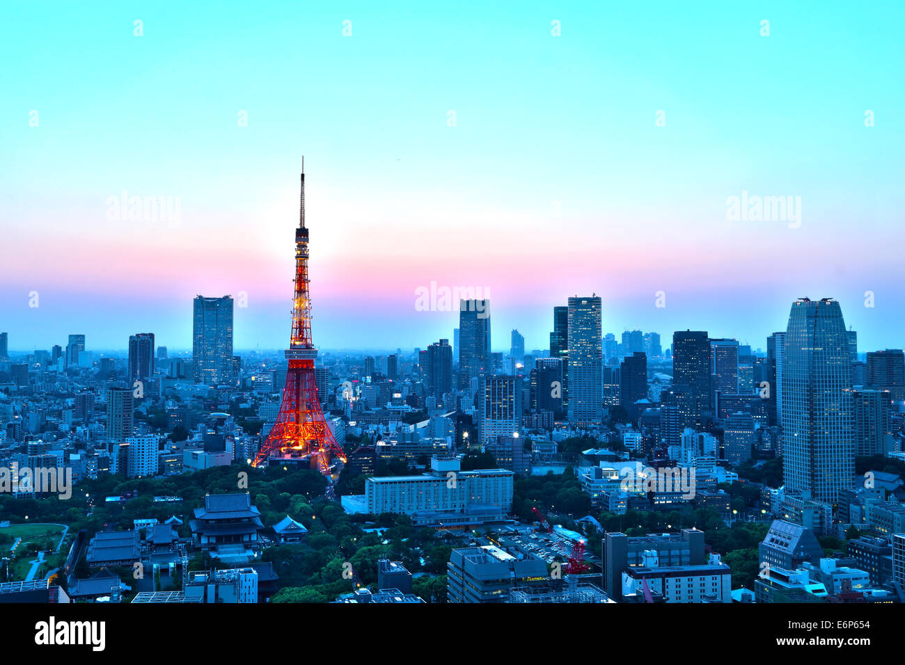 Vista superiore del paesaggio urbano di Tokyo al tramonto, Giappone (immagine HDR) Foto Stock