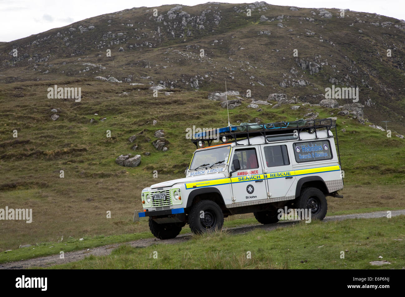 Operazioni di ricerca e salvataggio Landrover isola di Lewis Ebridi Esterne della Scozia Foto Stock