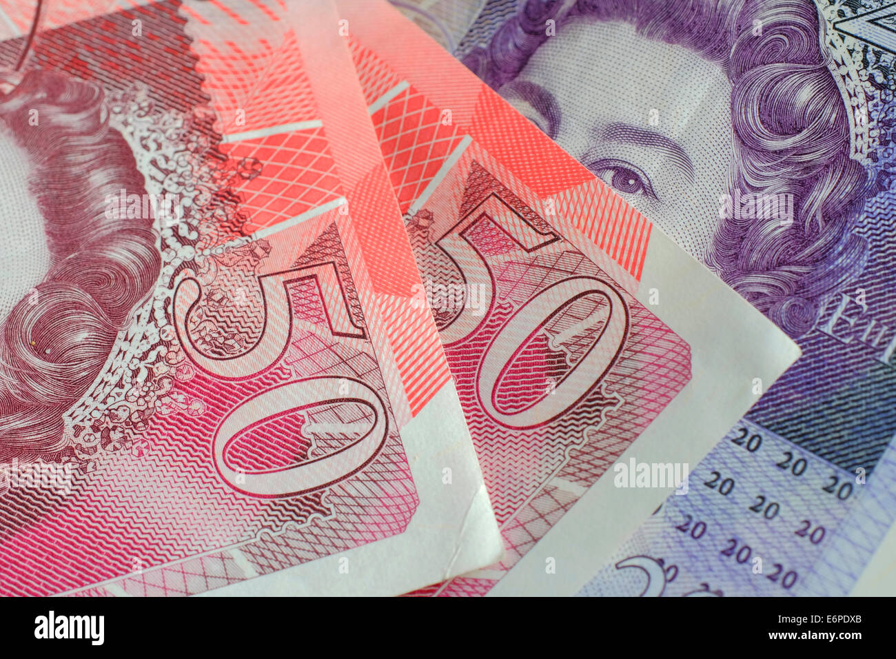 Valuta britannica 50 & 20 pound note Foto Stock