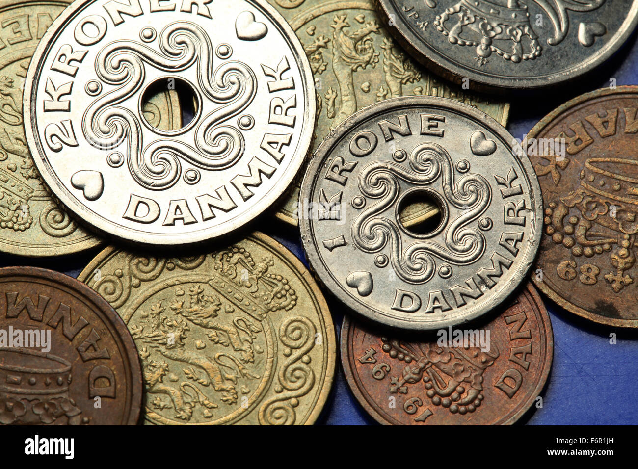 Monete della Danimarca. Corona danese di monete. Foto Stock