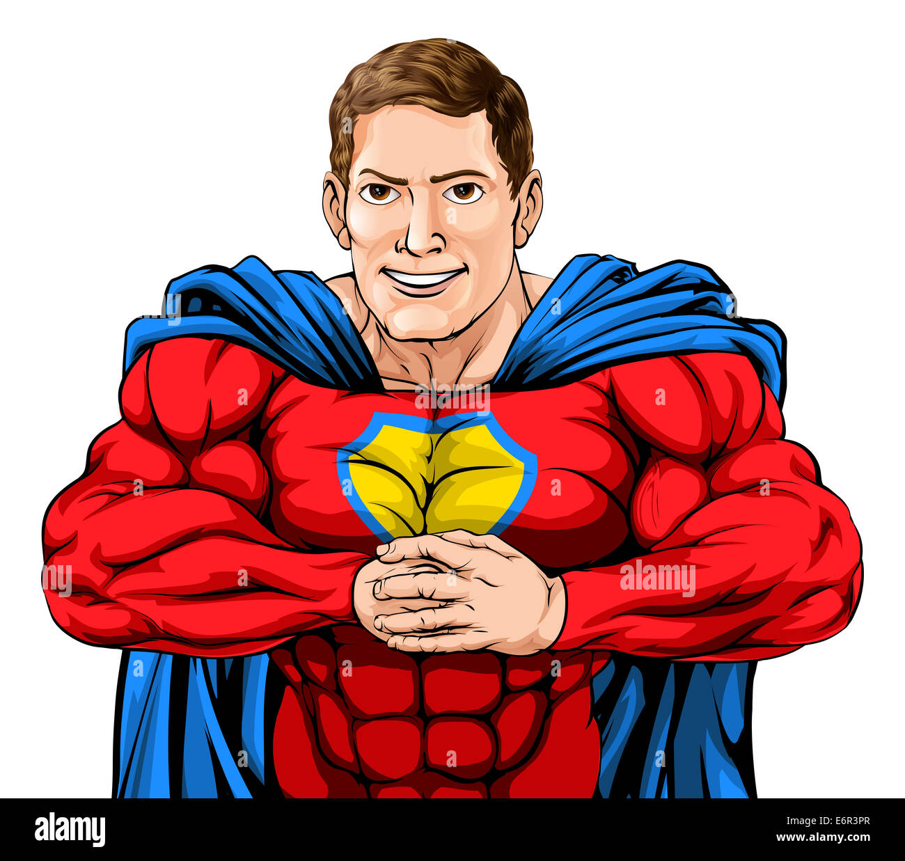 Una illustrazione di un supereroe in cape e costume Foto Stock