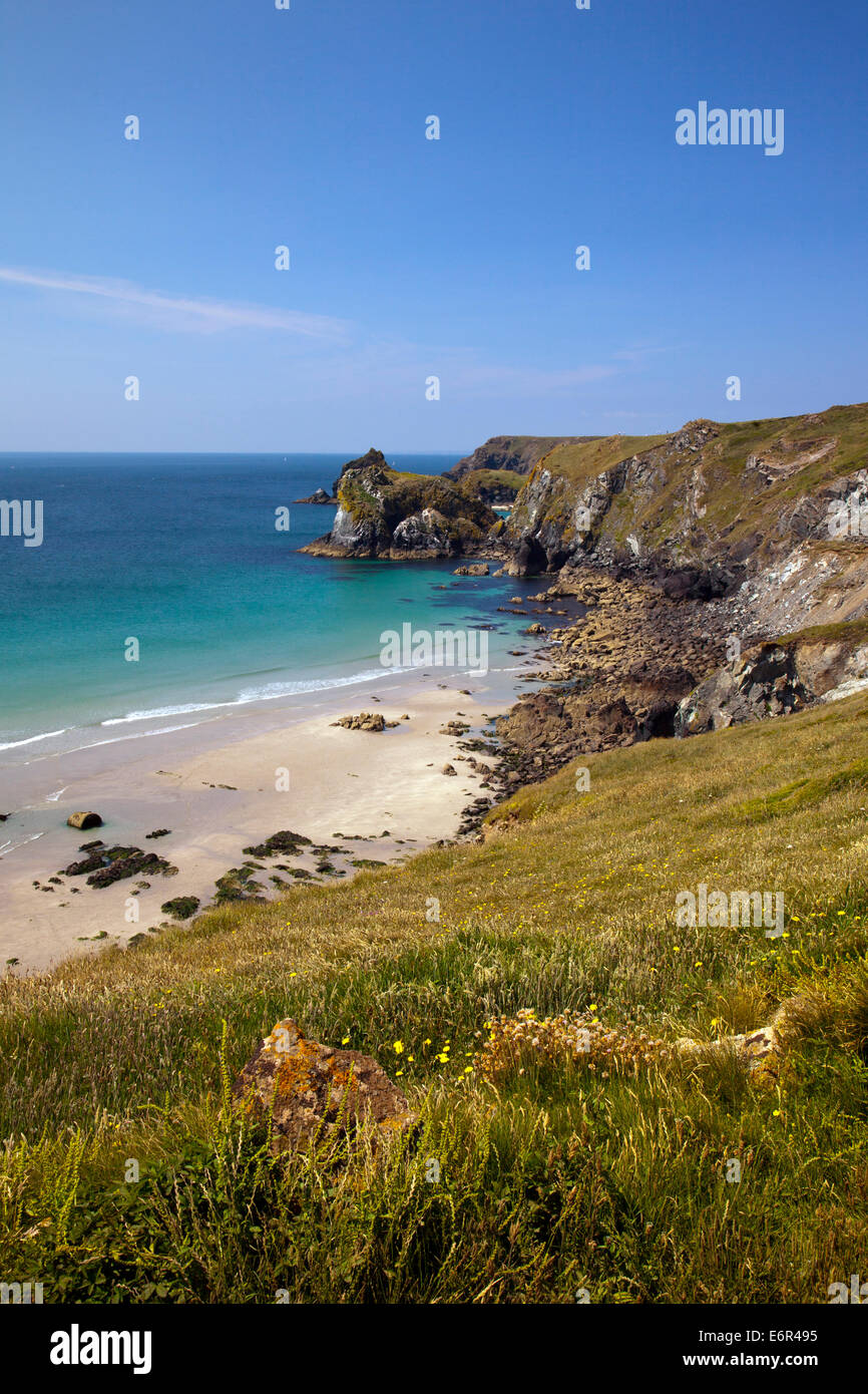 Spiaggia Pentreath sulla penisola di Lizard in Cornovaglia Inghilterra, Regno Unito Foto Stock