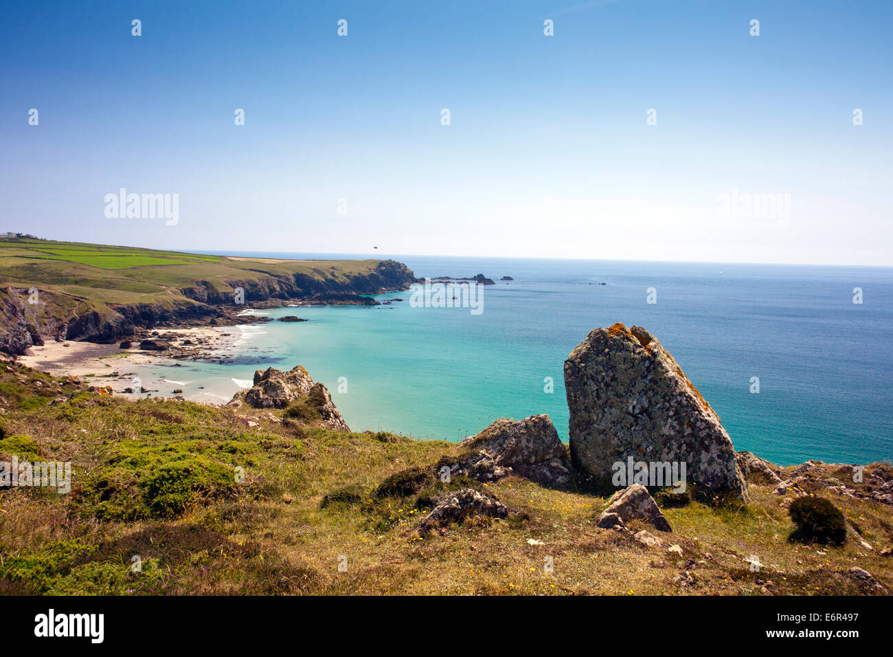 Spiaggia Pentreath sulla penisola di Lizard in Cornovaglia Inghilterra, Regno Unito Foto Stock