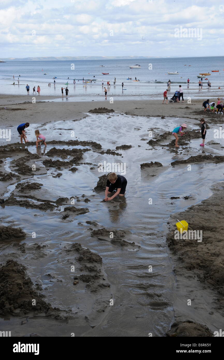 Per vacanza sulla spiaggia di gorran haven in Cornwall, Regno Unito Foto Stock