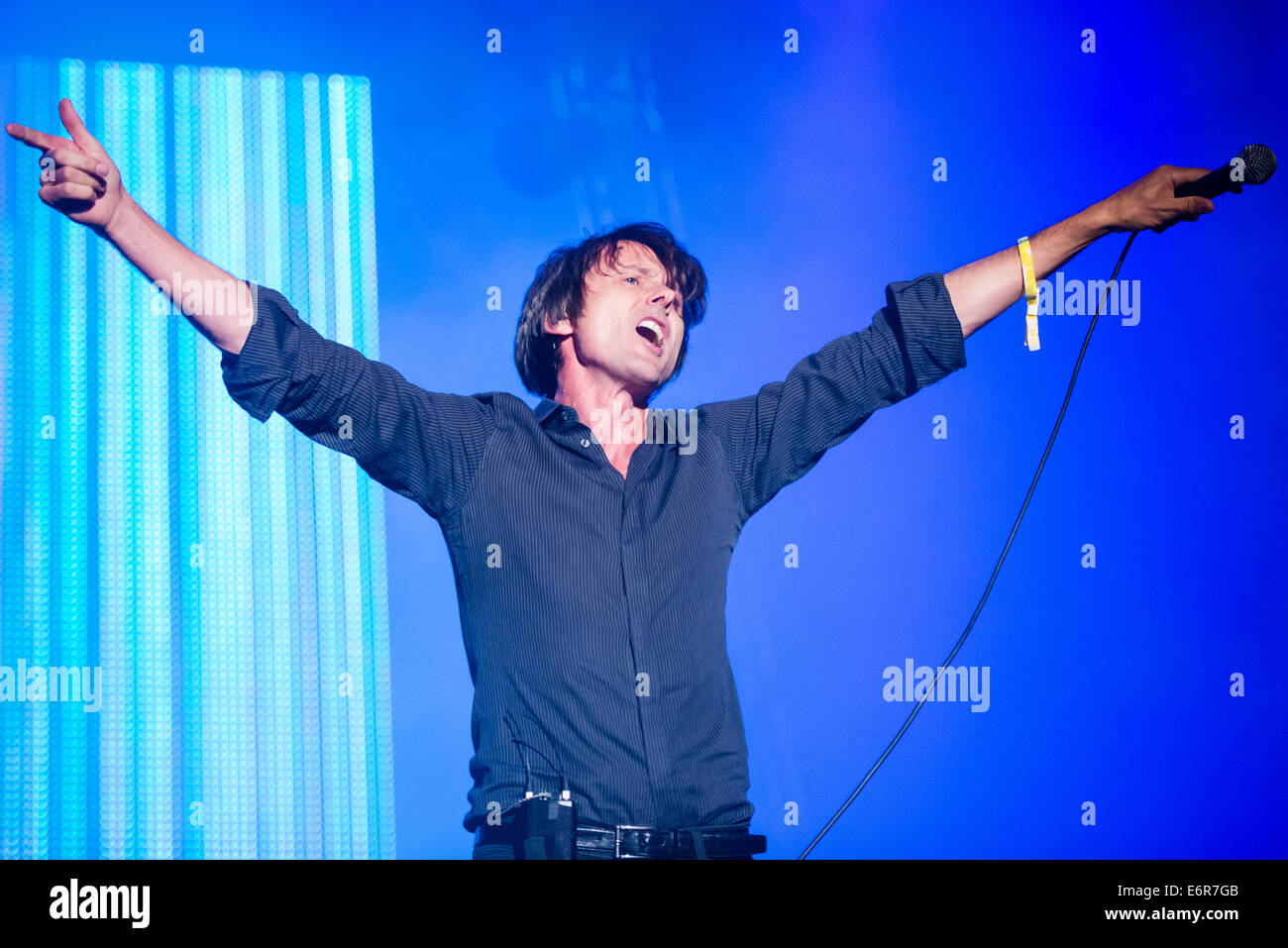 Il cantante Brett Anderson di pelle scamosciata, rivestimento del padiglione della Bazant Pohoda festival, Trencin, Slovacchia, luglio 12, 2014 Foto Stock